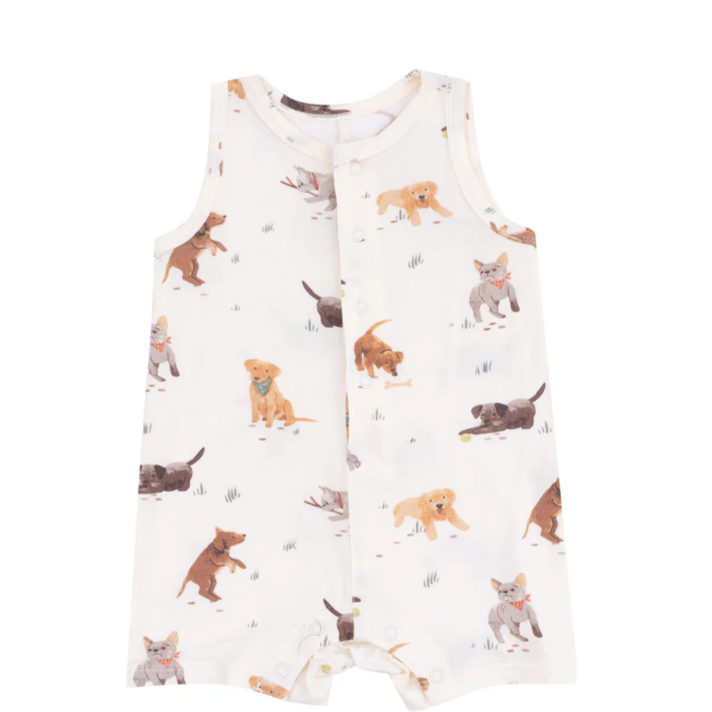 Watercolor Puppies Sleeveless Shortie  Romper