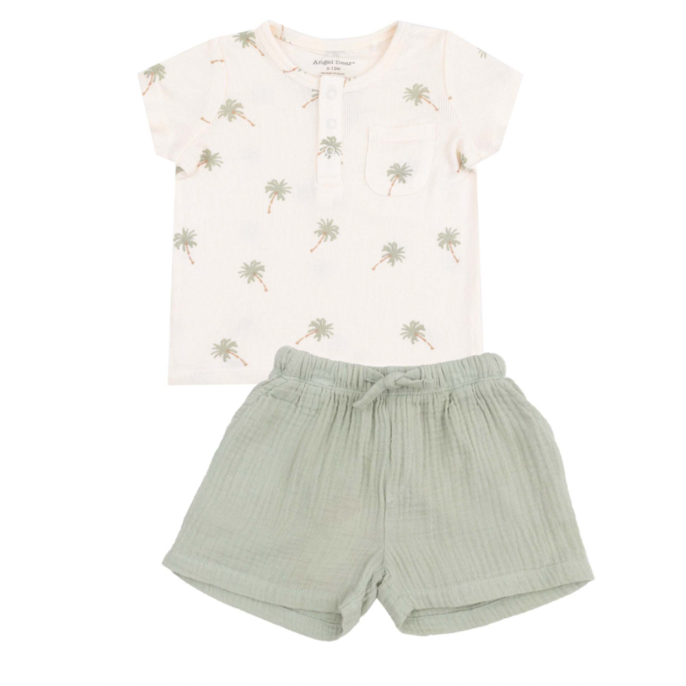 Henley with Pocket + Muslin Short, Palm Trees