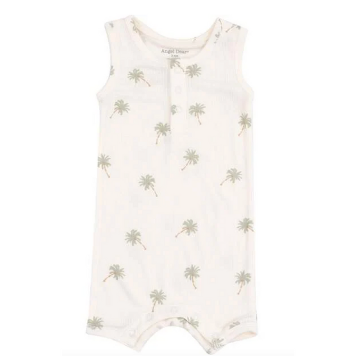 Sleeveless Shortie Romper, Palm Trees