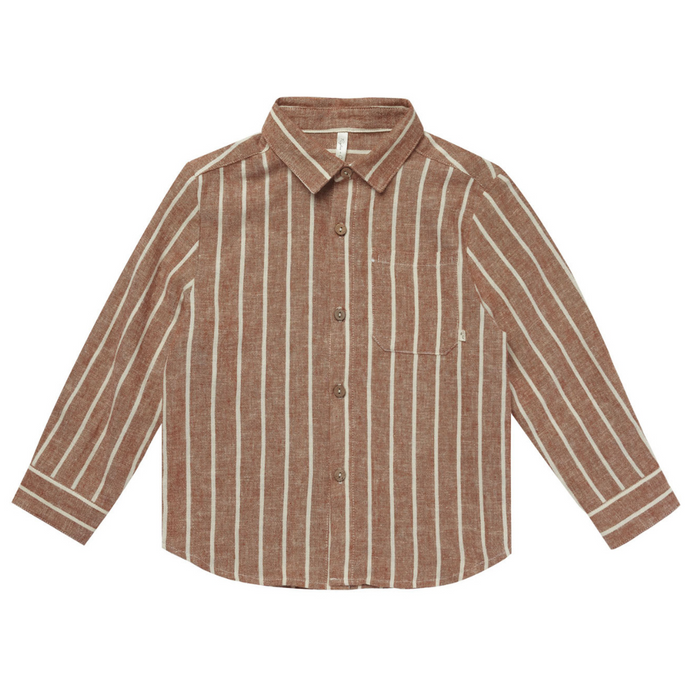 Collared Long Sleeve Shirt || Cedar Pinstripe (18/24M)