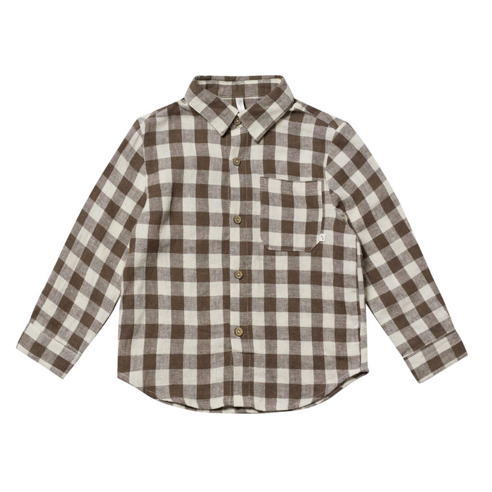 Collared Long Sleeve Shirt || Charcoal Check (3/6M)