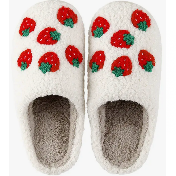 Strawberry Knit Furry Slippers