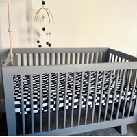 Checkered Bamboo Crib Sheet + Wood Teether Set