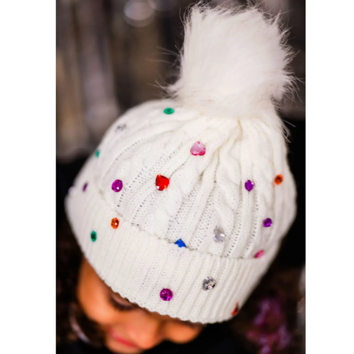 Bedazzled Off White Winter Hat