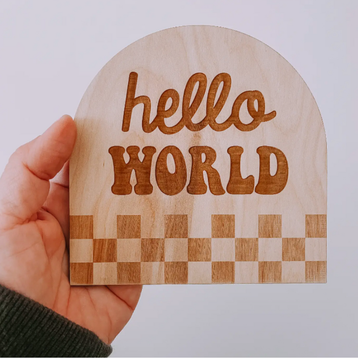 Retro Hello World Birth Announcement: Checkered Print