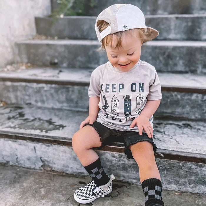 Cream Check Cord 5 Panel Trucker