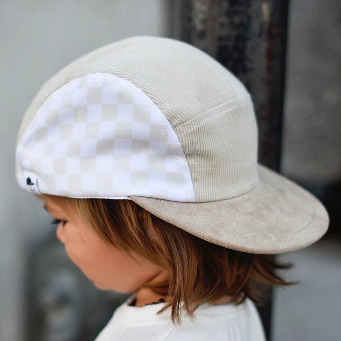 Cream Check Cord 5 Panel Trucker