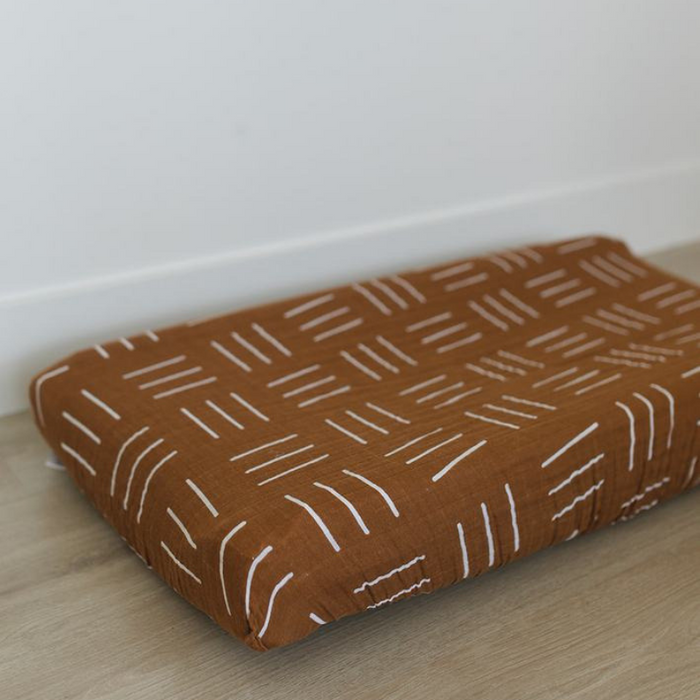 Muslin Changing Pad Cover - Mustard Mudcloth