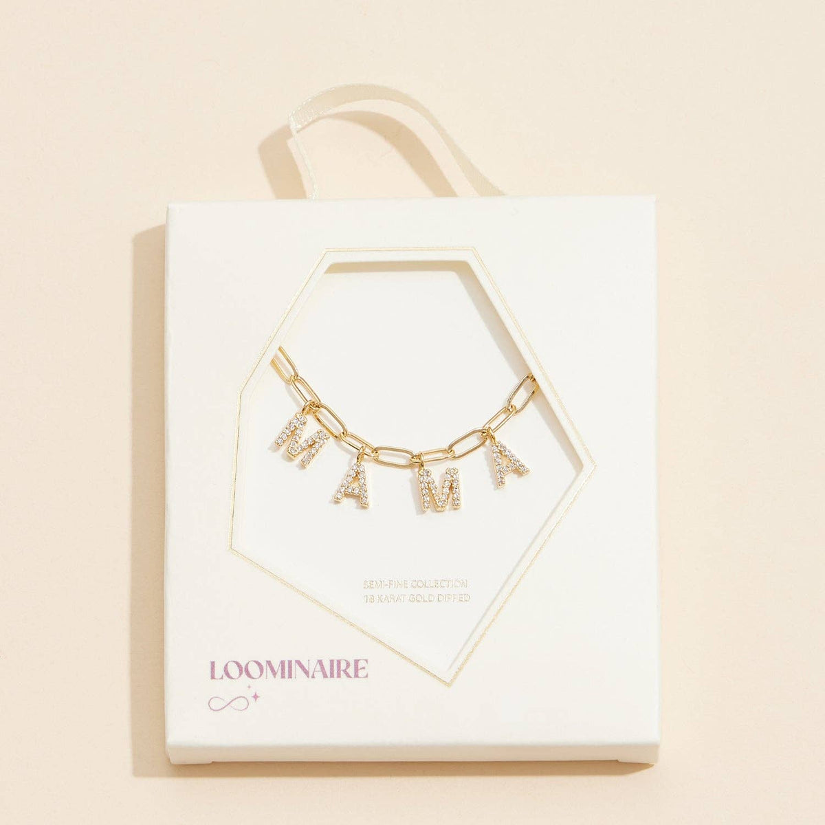 Sparkling "MAMA"  Cubic Zirconia 18K Gold Charm Necklace