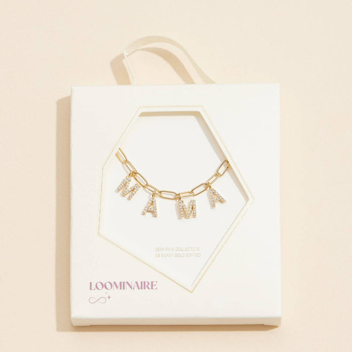 Sparkling "MAMA"  Cubic Zirconia 18K Gold Charm Necklace