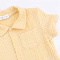 Micro Gingham Blue Blizzard - Polo Button Up with Casual Short