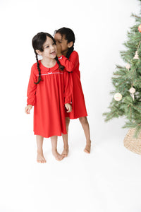 Ribbon Red - Long Sleeve Gown with Peter Pan Collar