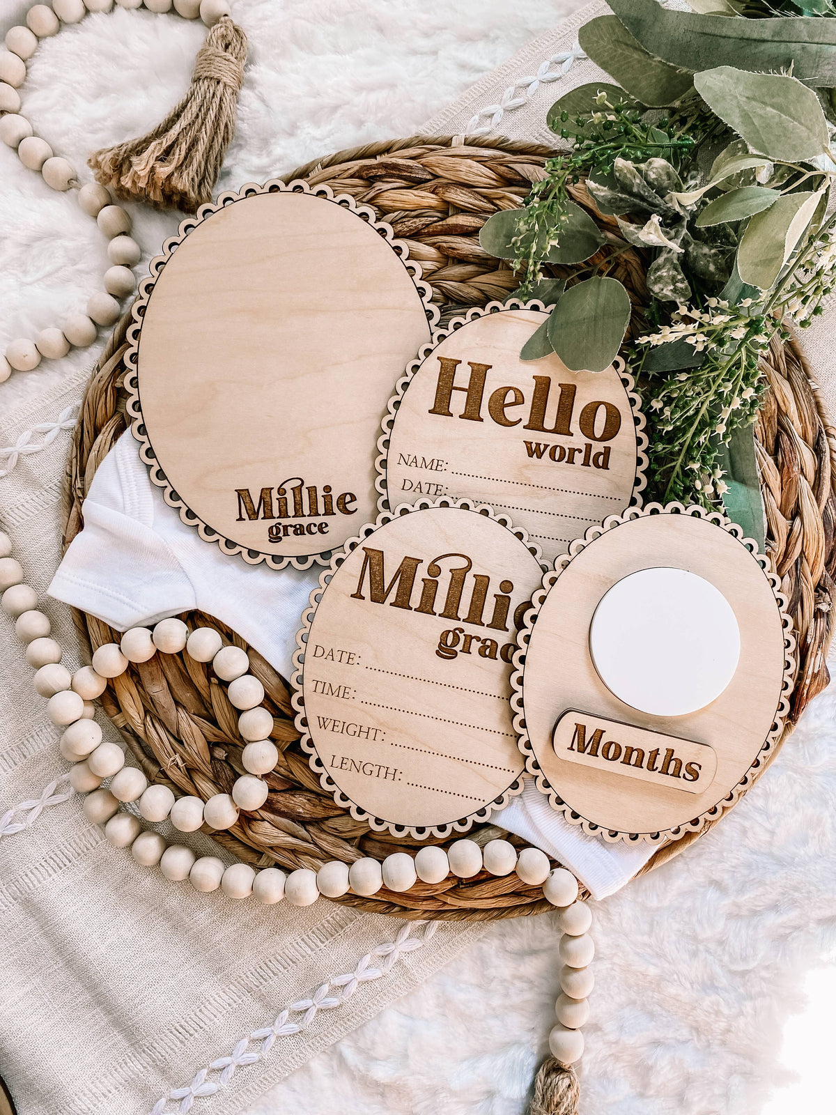 Hello World Birth Stat Sign - Scalloped Edge - Retro Font