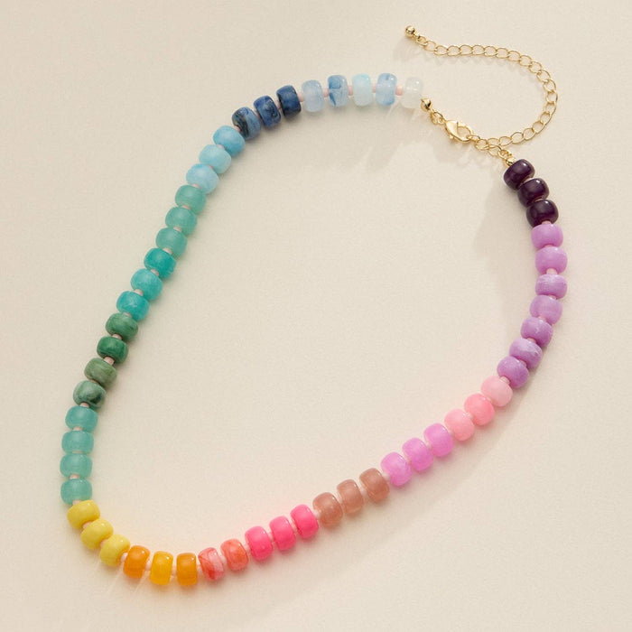 Gradient Color Round Disc Beaded Necklace