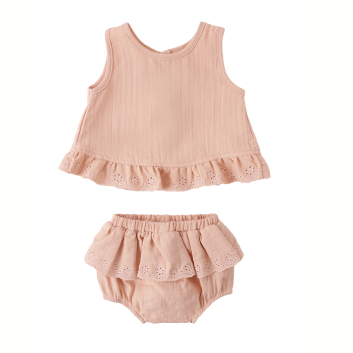 RUFFLED TULIP TOP + BLOOMER SET MELON
