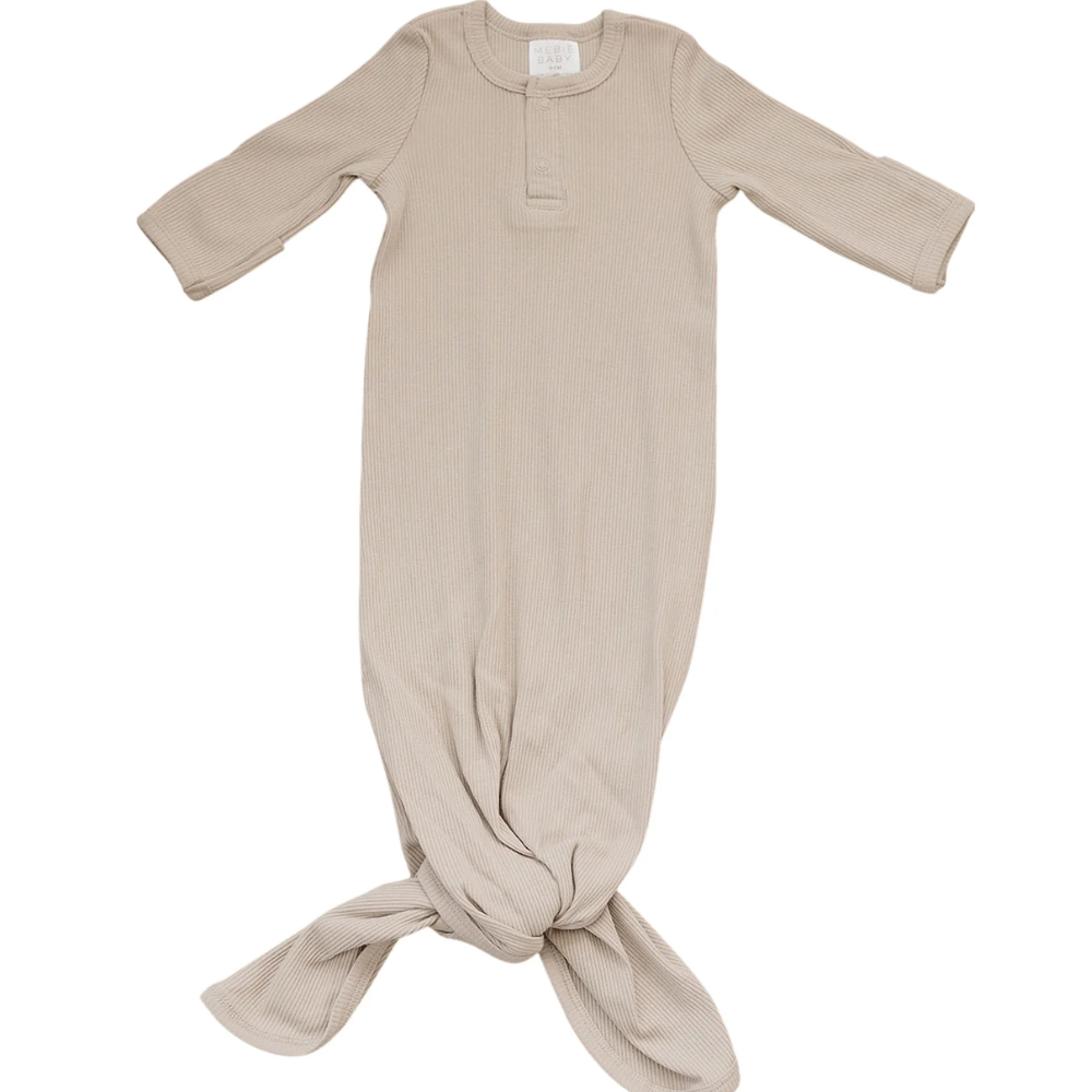 Oatmeal Organic Cotton Ribbed Knot Gown