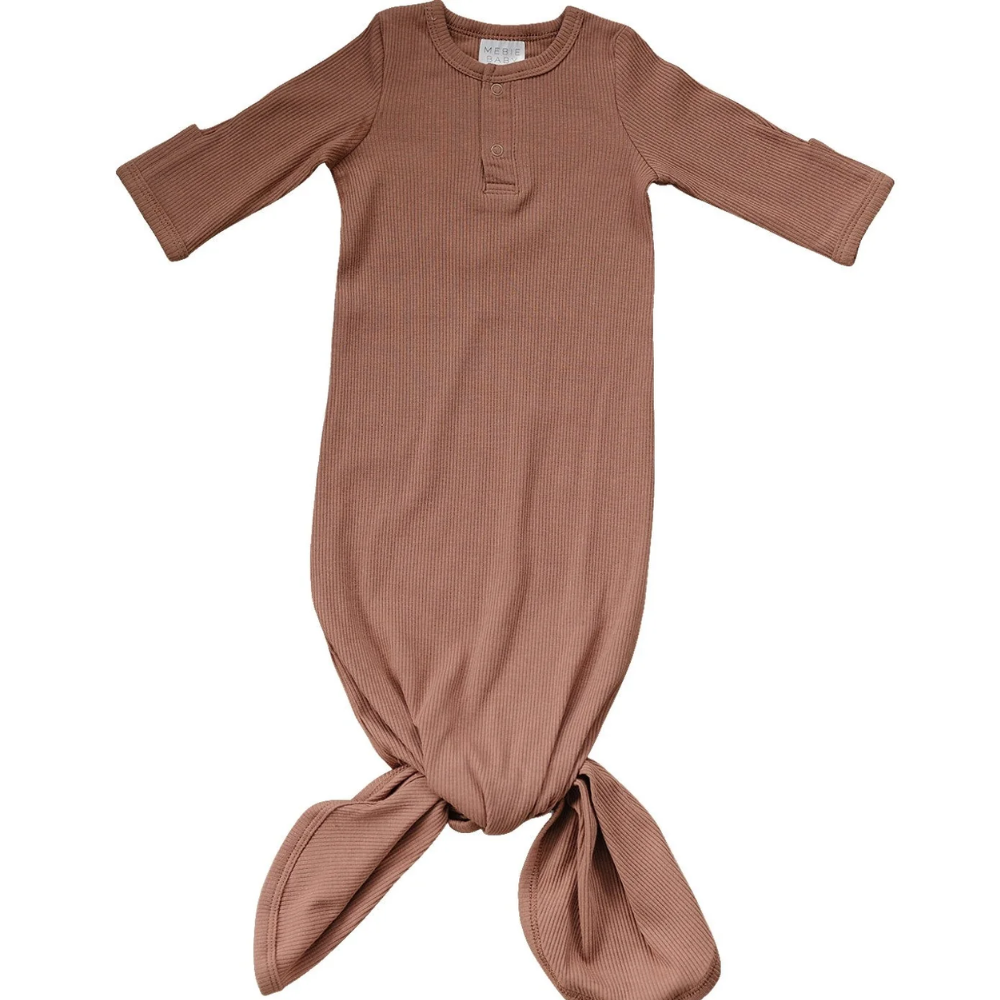 Dusty Rose Organic Cotton Ribbed Knot Gown