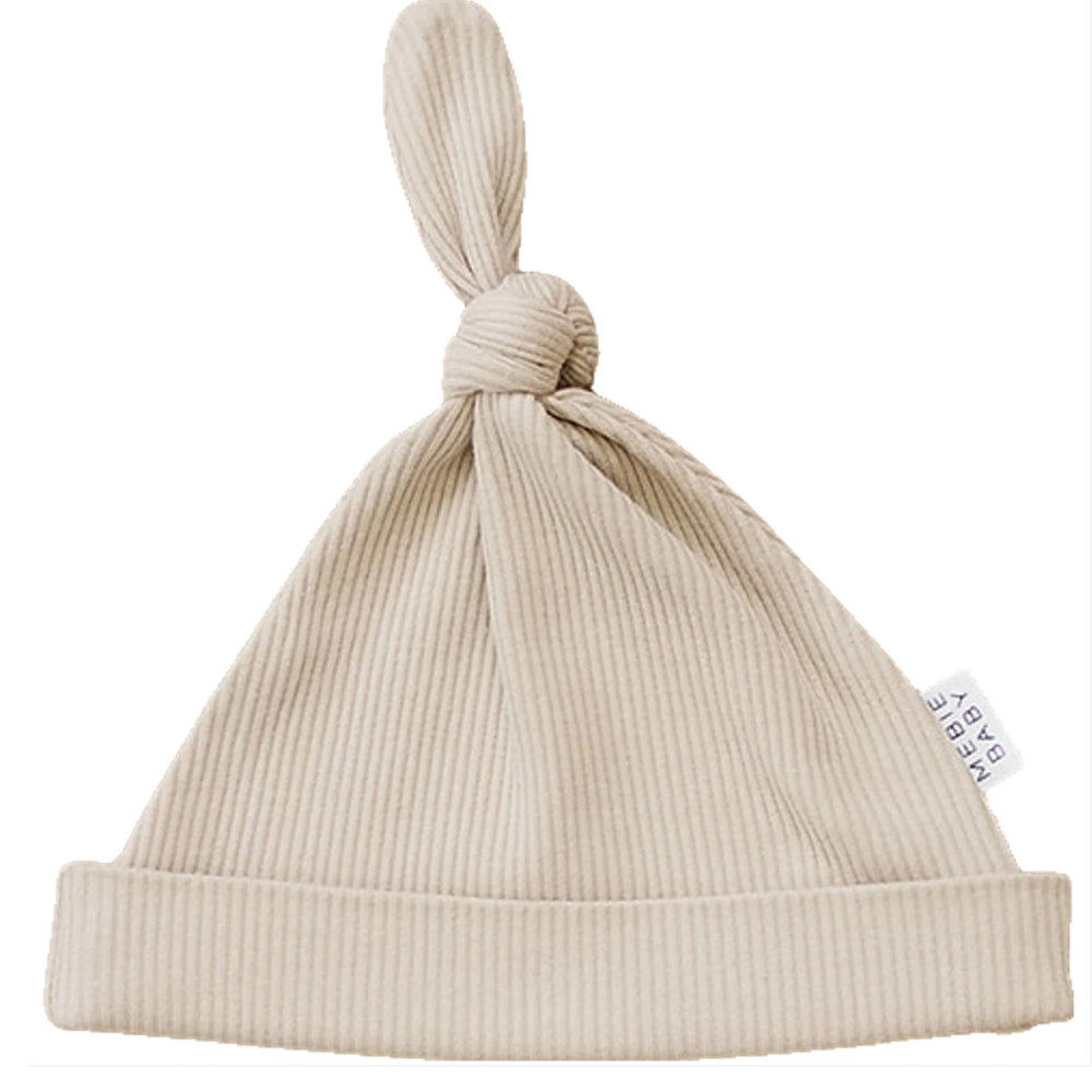 Oatmeal Organic Ribbed  Newborn Knot Hat