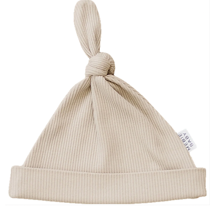 Oatmeal Organic Ribbed  Newborn Knot Hat