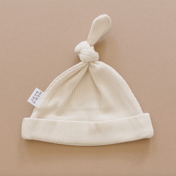Vanilla Organic Ribbed Newborn Knot Hat