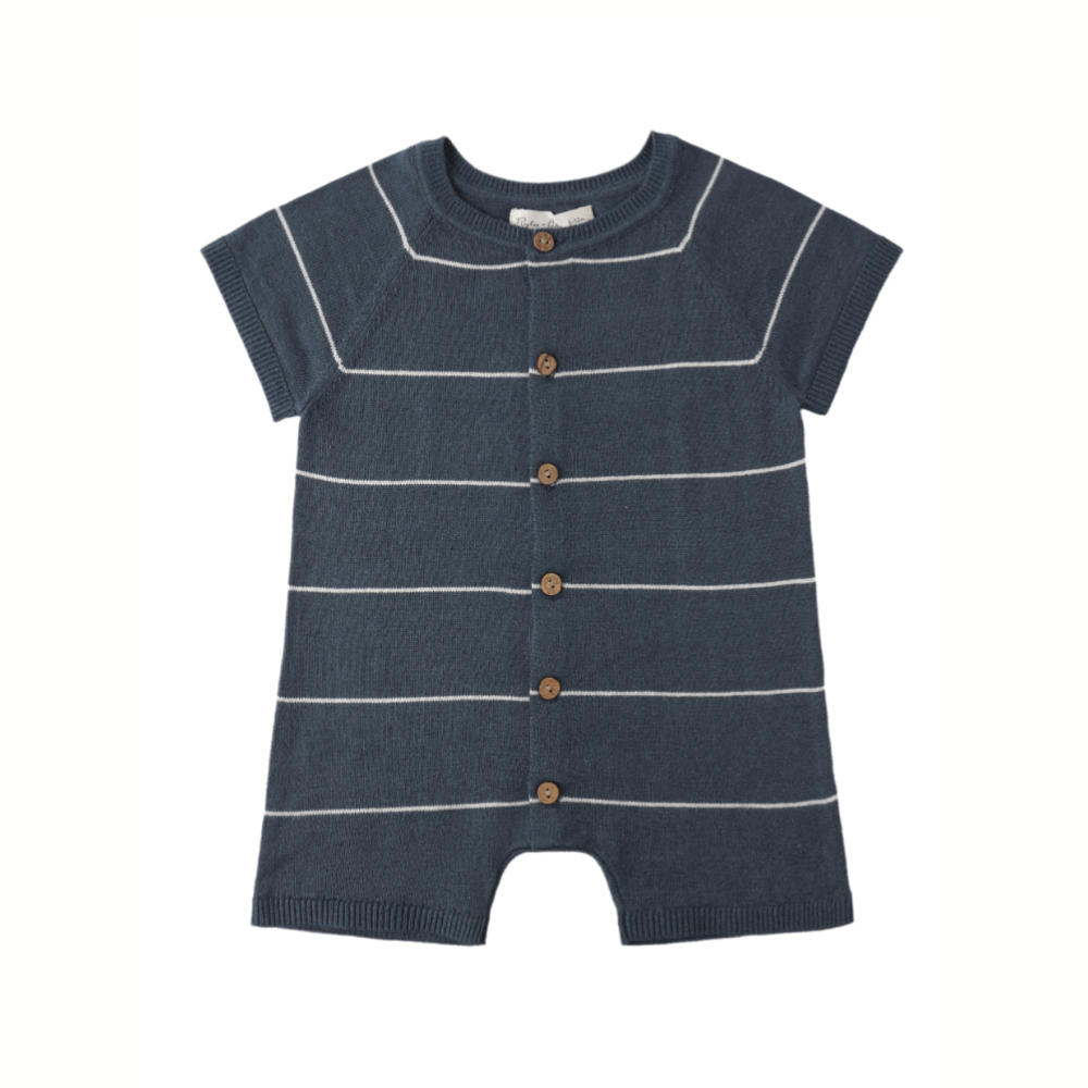 LIAM KNIT ROMPER NAVY STRIPE