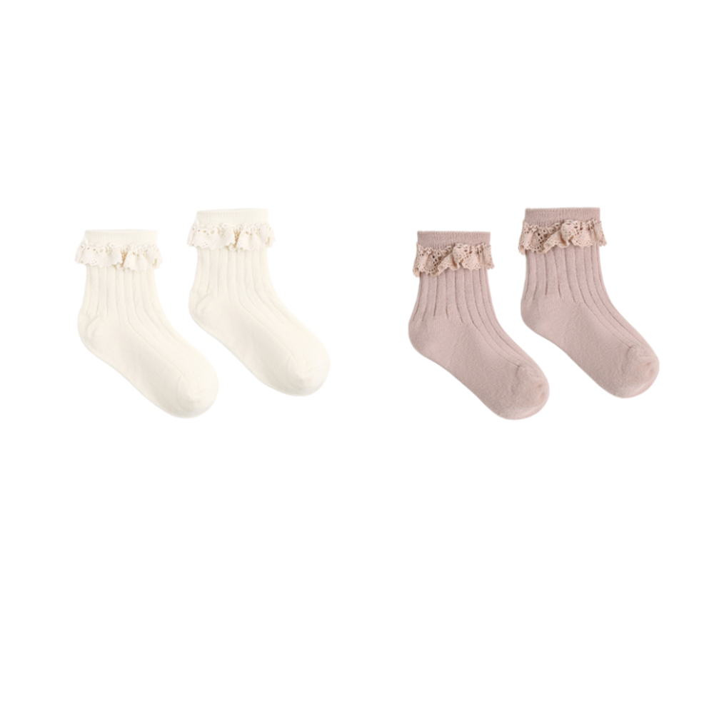 LACE TRIM SOCKS, 2-PACK ROSEWOOD, NATURAL