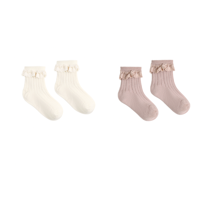 LACE TRIM SOCKS, 2-PACK ROSEWOOD