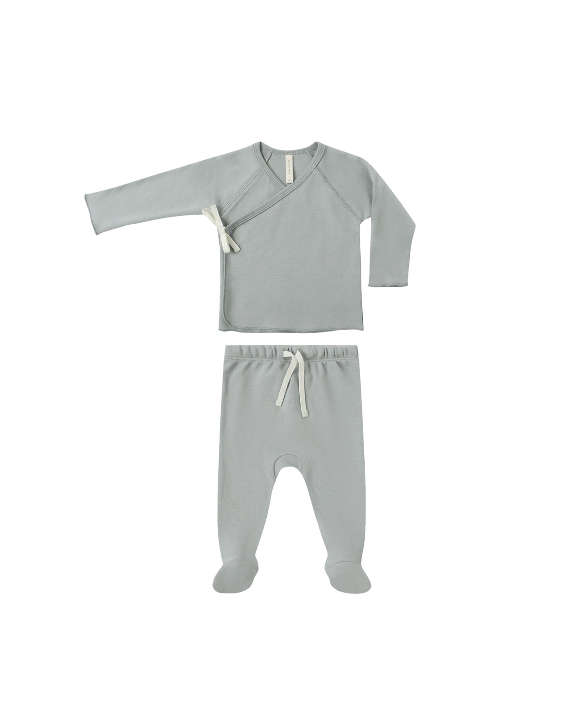 WRAP TOP + FOOTED PANT SET || STEEL BLUE