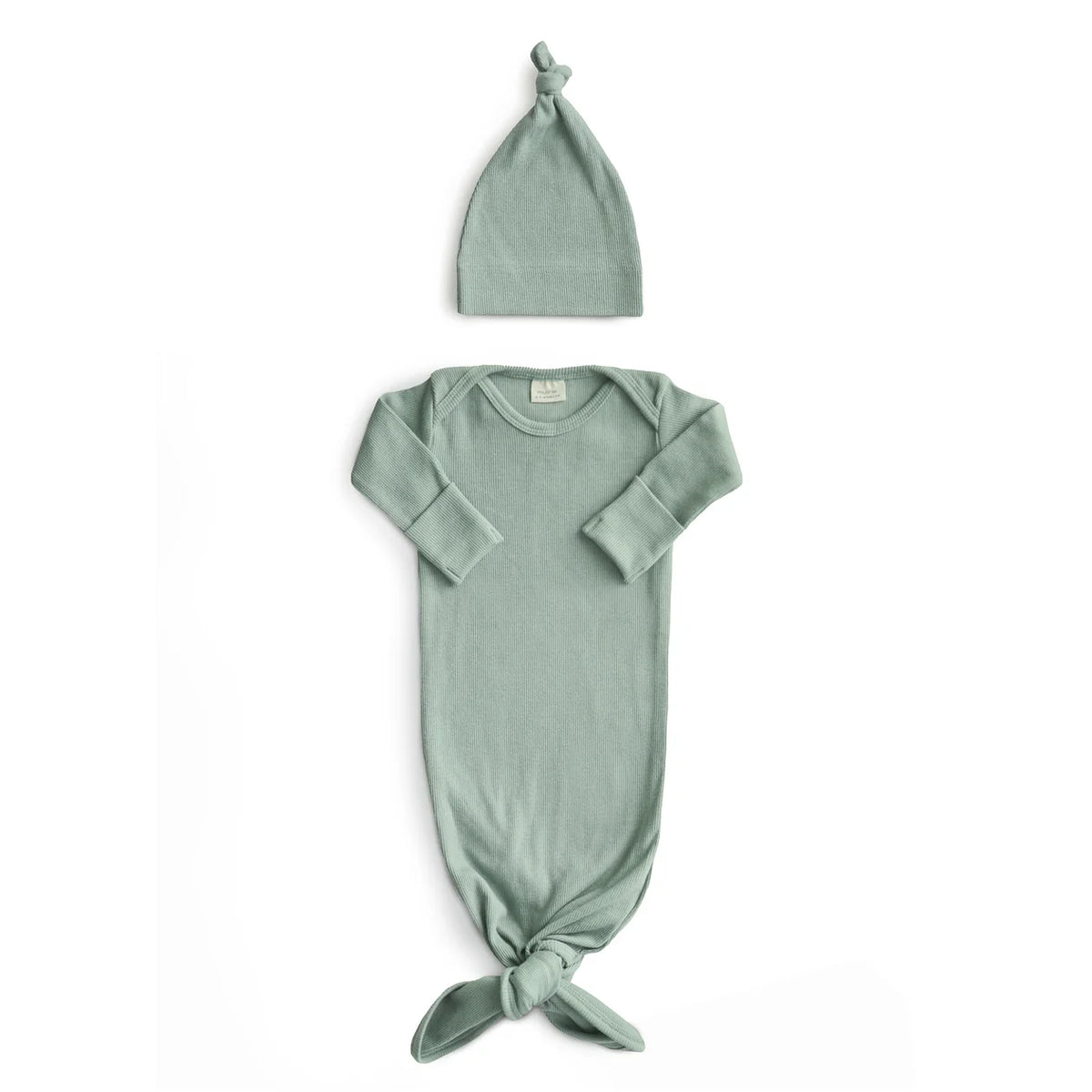 Ribbed Knotted Baby Gown + Beanie Set-Roman Green