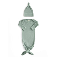 Ribbed Knotted Baby Gown + Beanie Set-Roman Green