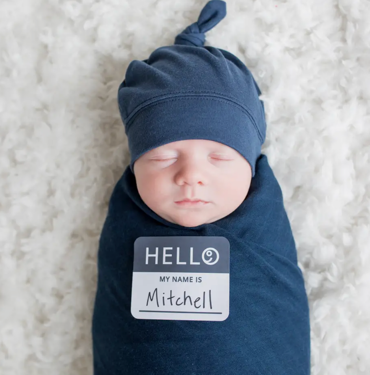 Hello World Blanket & Knotted Hat Set - Navy