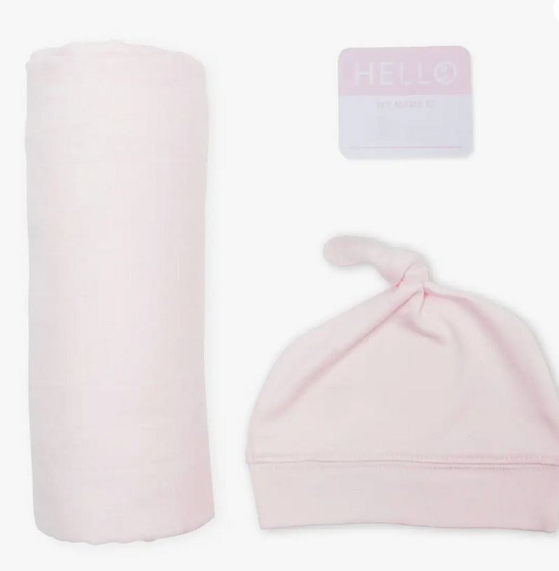 Hello World Blanket & Knotted Hat Set - Pink