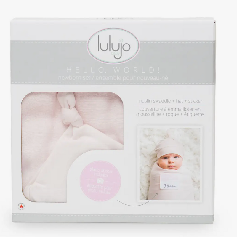Hello World Blanket & Knotted Hat Set - Pink