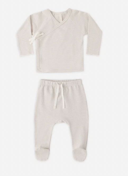 WRAP TOP + FOOTED PANT SET OAT MICRO STRIPE