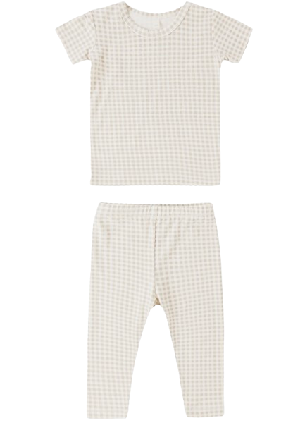 BAMBOO SHORT SLEEVE PAJAMA SET OAT GINGHAM
