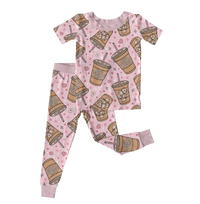 Jesus Loves Me A Latte Two-Piece Short sleeve Pajamas