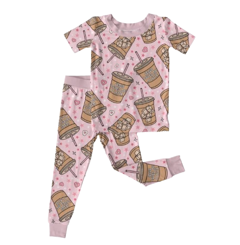 Jesus Loves Me A Latte Two-Piece Short sleeve Pajamas