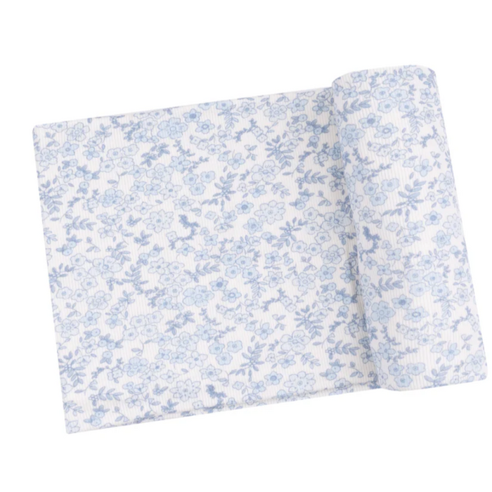 Blue Calico Floral Swaddle Blanket 45X45