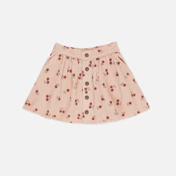 Button Front Mini Skirt || Blossom Embroidery