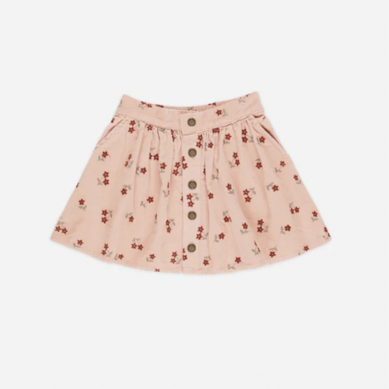 Button Front Mini Skirt || Blossom Embroidery