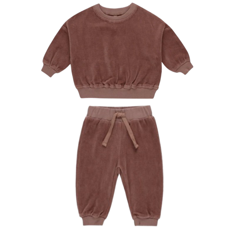 Velour Relaxed Sweatshirt + Sweatpant Set || Cranberry