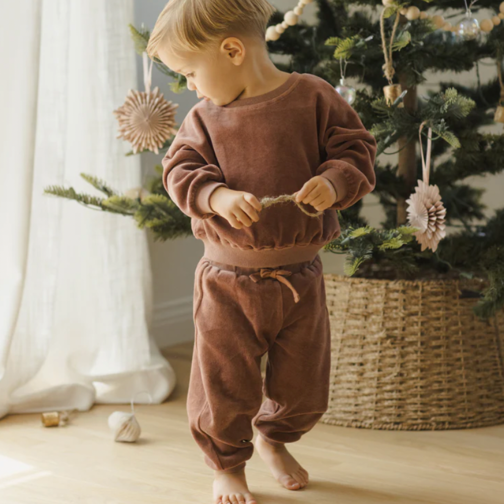 Velour Relaxed Sweatshirt + Sweatpant Set || Cranberry