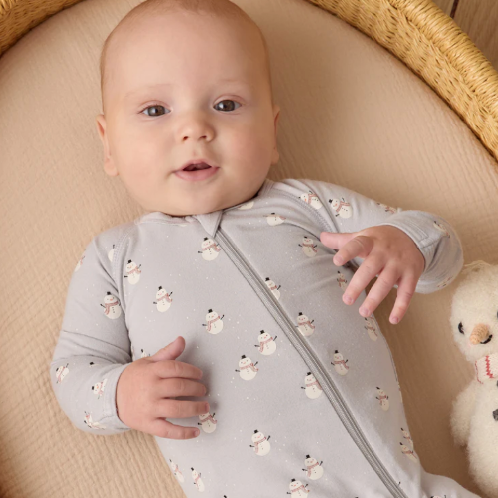 BAMBOO ZIP FOOTIE || SNOWMEN