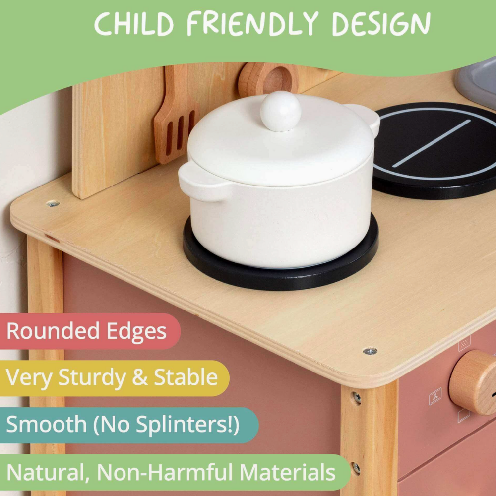 Wooden Play Kitchen Set Cooking 22pc