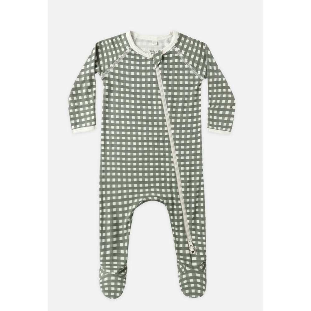 BAMBOO ZIP FOOTIE || FOREST CHECK