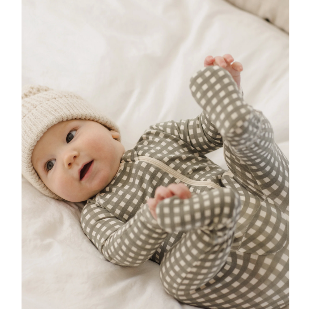 BAMBOO ZIP FOOTIE || FOREST CHECK