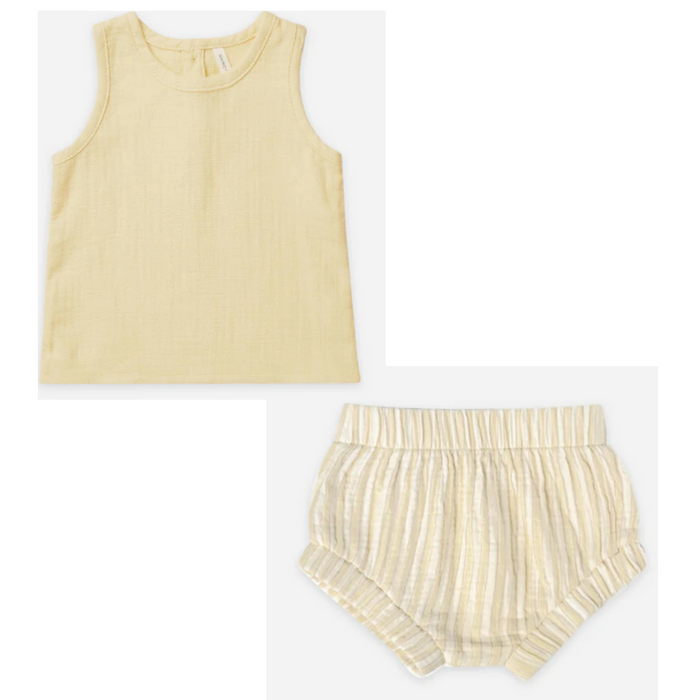 Yellow Woven Tank + Button Shorts Vintage Stripe Set