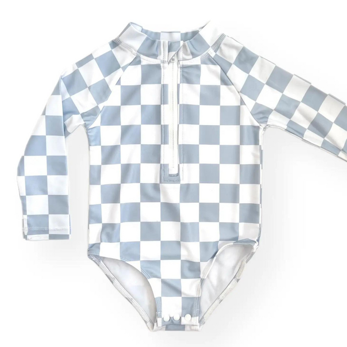 Ocean Checks Long Sleeve Swimsuit (5/6T)