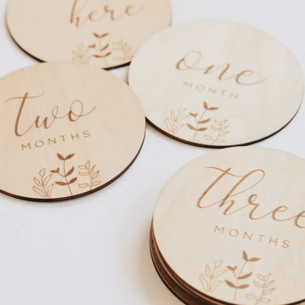 Baby Monthly Milestone Wooden Disc Floral