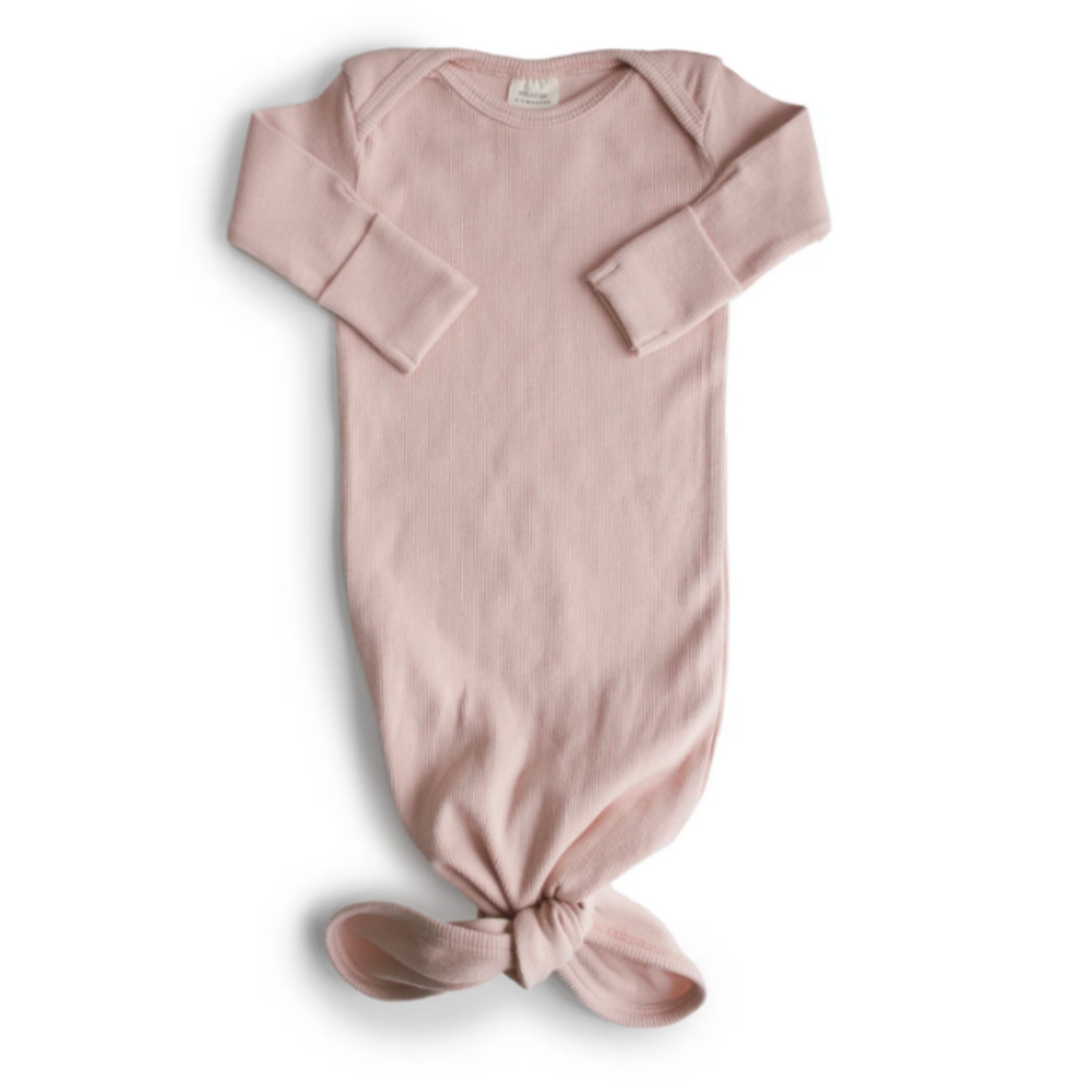 Ribbed Knotted Baby Gown-Blush